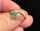 Vintage 14k Gold Ring With Marquise-cut Green Stones With Diamonds