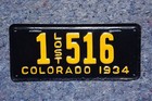 1934 Colorado Lost License Plate - Replaced Lost Stolen Damaged Plates