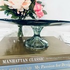 Villeroy   Boch Green Glass Pedestal Cake Stand Plate Vintage