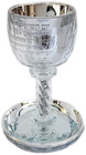 New Glass Cup goblet   Coaster Israel Judaica Shabbat   Hebrew Kiddush Blessing 