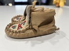 Vintage Handmade Beaded Leather Infant Baby Moccasins   Possible Doll Moccasins
