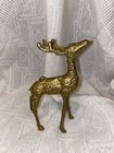Vintage Mcm Spotted Brass Deer Reindeer Figurines Set Of 2 Doe Buck Animals