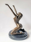 Vintage Bronze Sculpture Statue Woman Marble Deco J patoue Rare Decor Art Lady