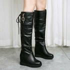 Womens Hidden Wedge Heels Knee High Boots Lace Tie Platform Pull On Shoes
