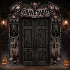 3pcs Halloween Cemetery Archway Banners  Skull Bat Door Decorations Red