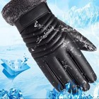 Winter Men s Fur Lined Plush Insulated Touch Screen Cycling Gloves With Pu