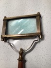 Vintage Rectangular Magnifying Glass Wood And Brass Inlay Handle