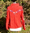 Super Cute Vintage Red Embroidered Floral Sweater Euc Large