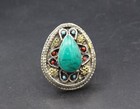 Vintage Afghan Turkmen Malachite Stone Ring  Heart Shape Tribal Costume Ring