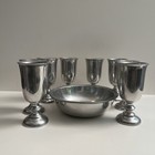8   Vtg Wilton Armetale Rwp Pewter Plough Tavern Water wine Goblets   Bowl Mint 