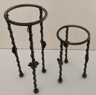 Vintage Pair Twisted Brass Stands W leaf Accents   Blue Glass Votive Holders