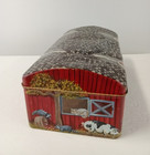Vintage Farm Scene Metal Tin Box Barn Cow Chicken Rustic Storage Case Collectibl