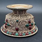 4  Tibet Buddhism Tibetan Silver Filigree Inlay Gem Wine Glass Cup Bowl Statue