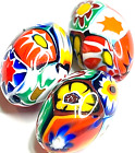 3 Italian Millefiori Glass Beads Size 15mm X 9mm Vintage Venetian Glass Beads