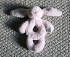 Lot 2 Jellycat Little Bashful Blue Pink Bunny Rattle Grabber Plush Baby Ring Toy