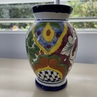 Talavera Mexican Folk Art Pottery Hand Painted Lead Free 6    Vase Signed