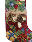 Vintage Cat Wool Needlepoint Christmas Stocking With Red Velvet Backing 17 