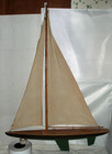 Vintage Large Wooden Yacht Model Ship 29    Long   X34   mast   Two Cloth Sails