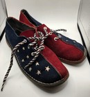 1960s Connies Vintage Patriotic Red Blue Suede Star Cutout Lace Up Shoes