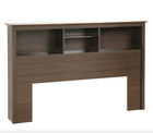 Full Queen Size Wooden Bookcase Headboard Storage Shelves Bed Frame Mount Brown