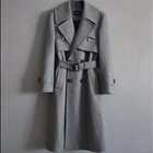 Mens Long Real 100  Wool Jacket British Style Trench Lapel Belt On Coat Overcoat