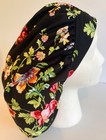 Floral On Black Print Size Large Medical Bouffant Scrub Cap Surgery Hat