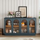 Navy 4 Door Arched Glass Door Storage Buffet Cabinet Sideboard