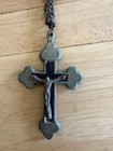 Vintage Catholic Rosary Green Wooden Beads Our Lady Of Grace Aged Metal Crucifix