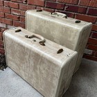 Samsonite 50s Vintage 2-pc Shwayder Suitcases Denver Marbled Cream Tan  No Key