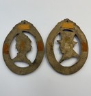 Vintage His   Hers Restroom Door Plaques     Ornate Oval Cast Metal    
