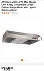 Nutone Ar1 Series 30  Range Hood  open Box  Not Used