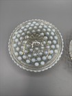 Vtg Moonstone Opalescent Hobnail Glass Powder Box With Lid   Ex Bowl 