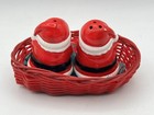 Vintage Christmas Santa Salt And Pepper Shakers In A Red Basket