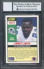 Cowboys Emmitt Smith Signed 1990 Score  101t Rc Card Auto Graded 10  Bas Slabbed
