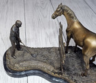   Rare Vintage Delaware Park Bronze   Marble Horse Statue Art Deco Golf Scene  