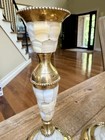 Antique Pair Brass   Shell Mother Of Pearl Abalone Candlesticks