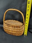 Vintage Small Woven Basket Purse     Oval Handbag With Handle     Cottagecore Boho