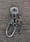 Vintage Silver Microphone Lapel Pin     Music Lover Tie Tack  Rock   Jazz Gift