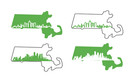 Massachusetts Decal With Boston Skyline Bumper Sticker Pack Of 4