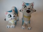 Vintage Tilso Blue Ceramic Cats Creamer Japan Rare  Anthropomorphic