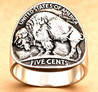 Signet Ring Authentic 1936 Buffalo Indian Nickel Coin  925 Sterling Silver Band