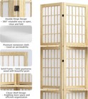 5 6ft Room Divider  Folding Shoji Screen 4 Panel With Shelves  Natural