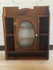 Antique Oak Wooden Medicine Cabinet Wall Shelf display Cabinet W glass 29   x 23   