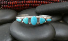 Vintage Native American Navajo Turquoise Row Cuff Bracelet Sterling Silver