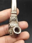 Chinese Tibet Silver Handcarved Dragon Phoenix Pipe Smoking Tools