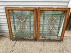 Pair Antique 1920 s Chicago Bungalow Style Stained Leaded Glass Windows 34   26 