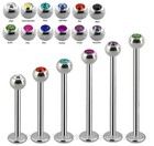 Pair 4mm Gem Top Surgical Steel Extra Long Sizes Labret Cheek Piercing 16g 14g