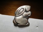 Vintage Antique French White  realistic Bunny Rabbit   Metal Picture Button