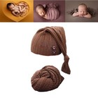 Newborn Baby Photography Wrap With Long Tail Hat Brown Crochet Knit Props