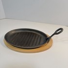 Cast Iron Sizzling Fajita Skillet Japanese Steak Plate And Handle Wood Base